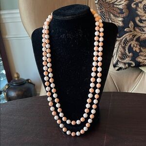 #133 - LIVE SHOW- Peach and White Beaded Long Stranded Necklace